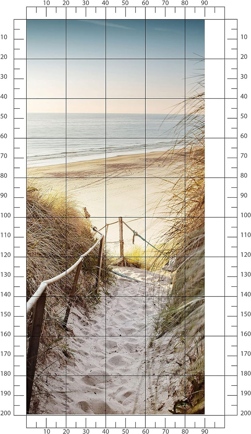 wandmotiv24 Türtapete Weg zum Strand, Seil, Meer, Düne, Schilf 90 x 200cm (B x H) - Dekorfolie selbs