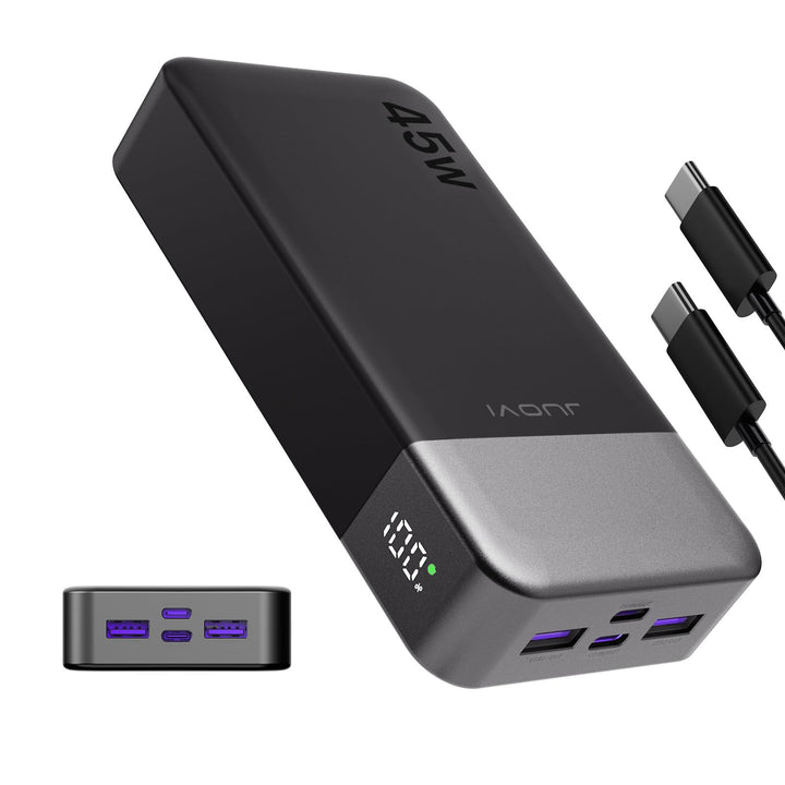 JUOVI Power Bank, 20000mAh 45W Tragbares Ladegerät, PD3.0 QC4.0 Schnelles Laden 4-Port mit LED Anzei