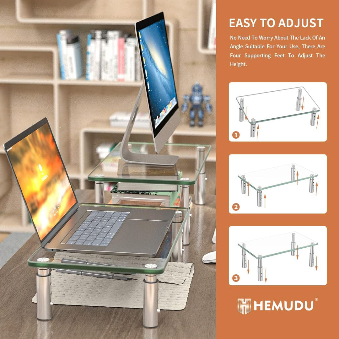 Hemudu Monitorständer, 3 verstellbare Höhen, Computerständer, Schreibtisch-Organizer für PC, Laptop,