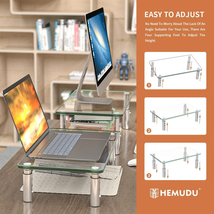 Hemudu Monitorständer, 3 verstellbare Höhen, Computerständer, Schreibtisch-Organizer für PC, Laptop,