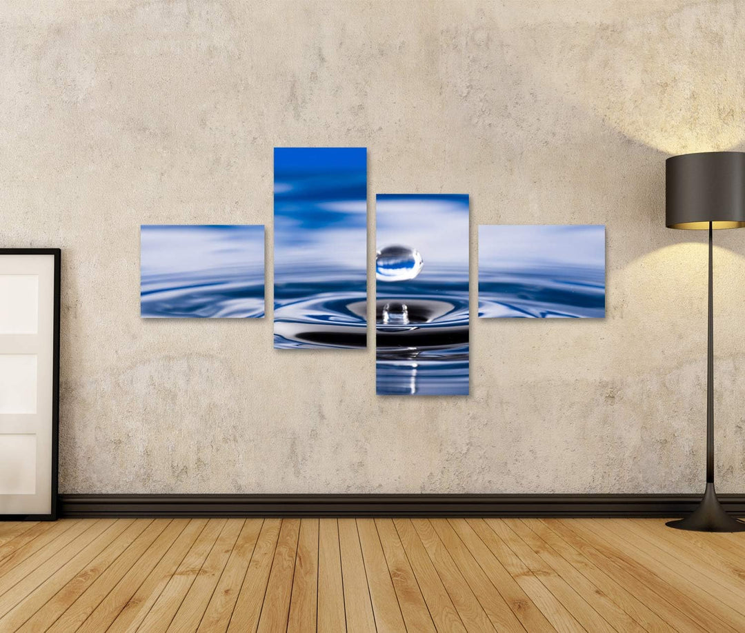 islandburner Bild auf Leinwand Wassertropfen Bilder Wandbilder Poster Leinwand 150x80cm - 4 Teile, L