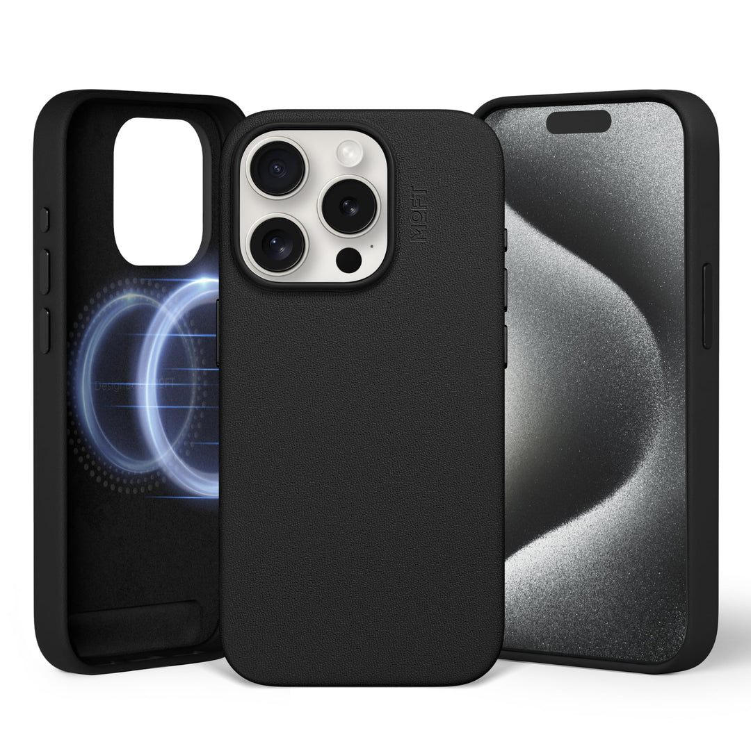 MOFT Magnetische Hülle für iPhone 15 Pro Kompatibel mit MagSafe, MOVAS Vegane Lederhülle, Weiches Be