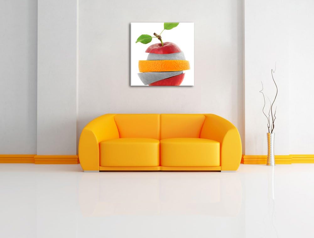 Pixxprint Früchte Mix Apfel Orange Limette als Leinwandbild/Grösse: 70x70 cm/Wandbild/Kunstdruck/fer