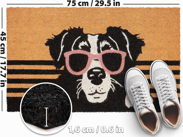 BRUBAKER Fussmatte für Aussen und Innen - Hund mit Sonnenbrille - 45 x 75 cm Schmutzfangmatte aus 10