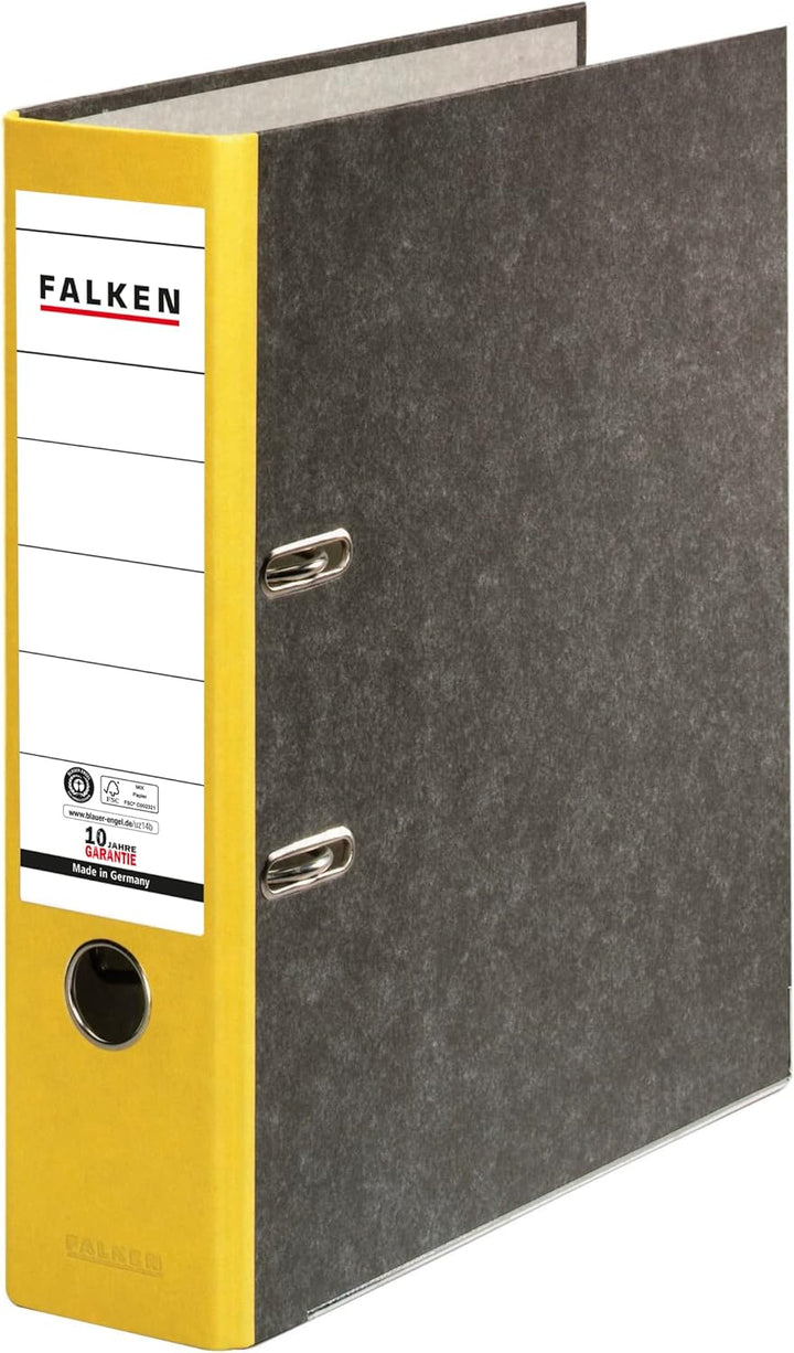 Original Falken 20er Pack Recycling-Ordner Wolkenmarmor. Made in Germany. 8 cm breit DIN A4 gelber R