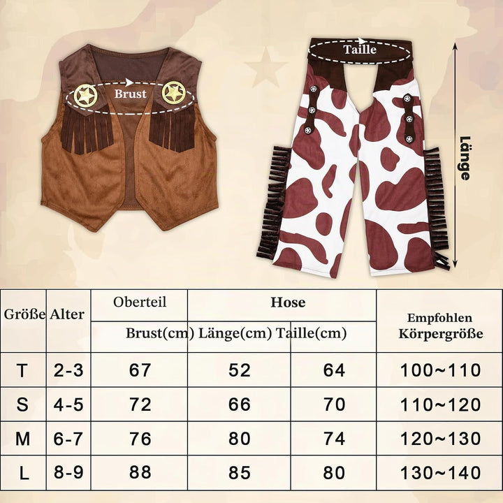 Tacobear Cowboy Kostüm Kinder mit Bandana Halstuch Hut Weste Hose Western Cowboy Cosplay Set Faschin