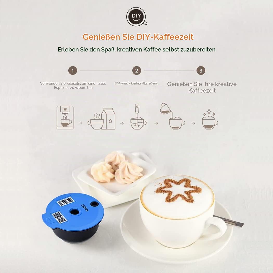 i Cafilas Wiederbefüllbare 2 Kaffeekapsel für Tassimo Bosch,Wiederverwendbare Refill-Kapsel 180ml+60