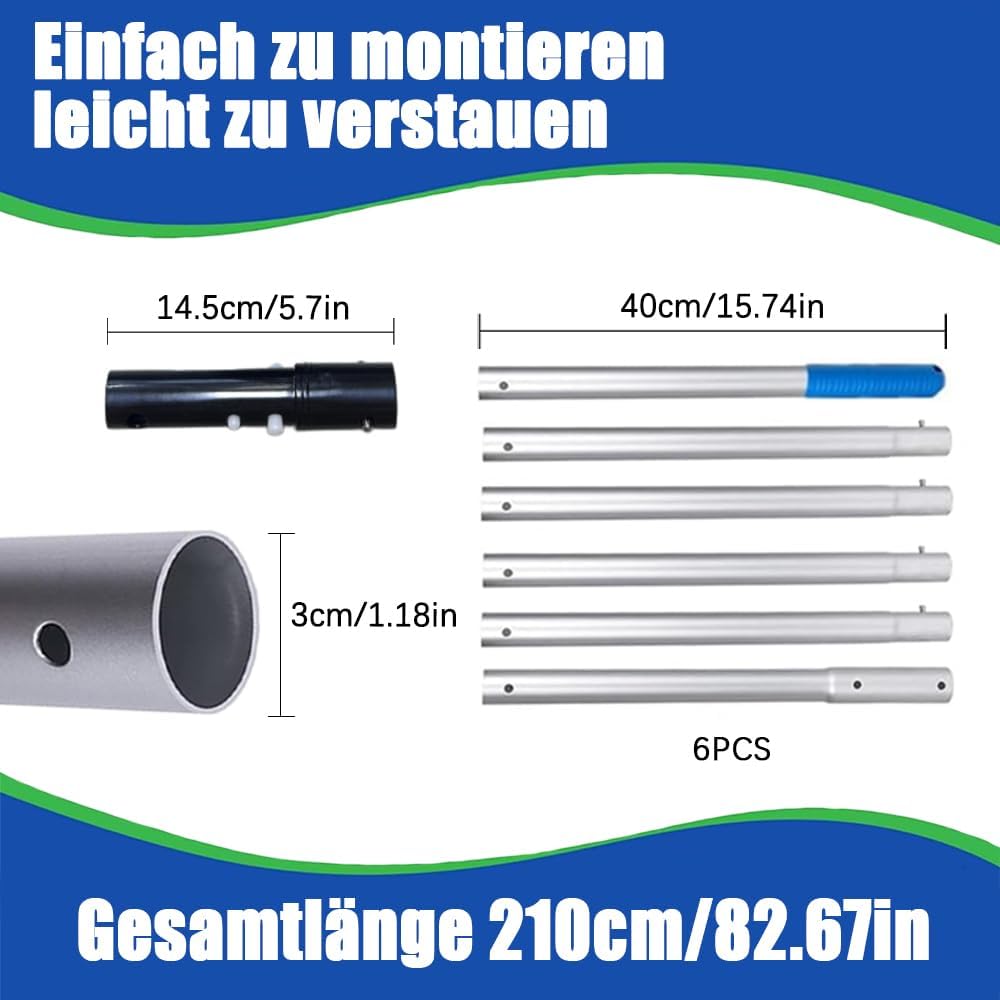 Pool Kescher,Teich Kescher mit 2.1M Verstellbarem Stab,Laubkescher,Poolkescher,Bodenkescher Pool,Poo