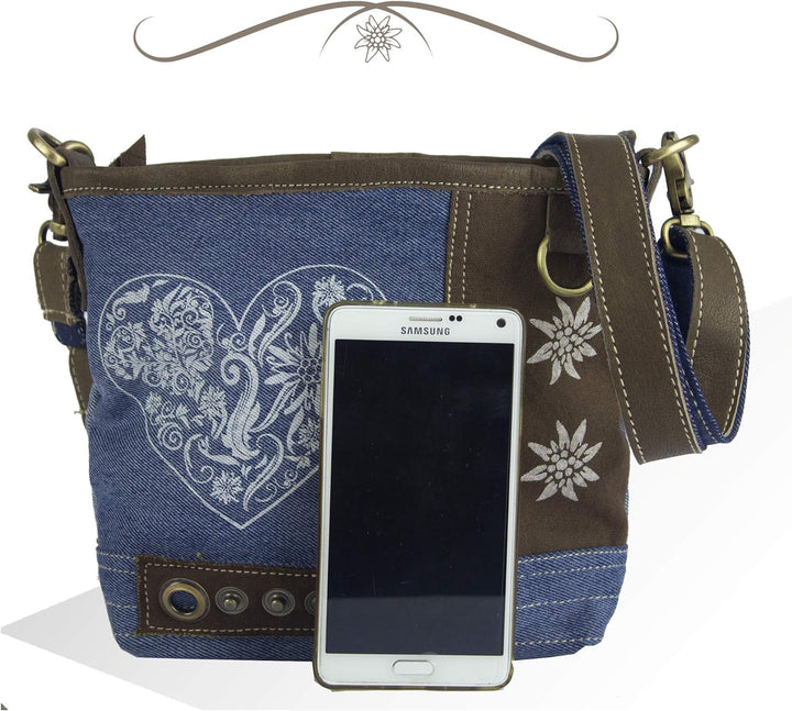 Domelo Trachtentasche. Kleine Oktoberfest Umhängetasche. Crossbody Bag mit Herz & Trachten Motiv. Da