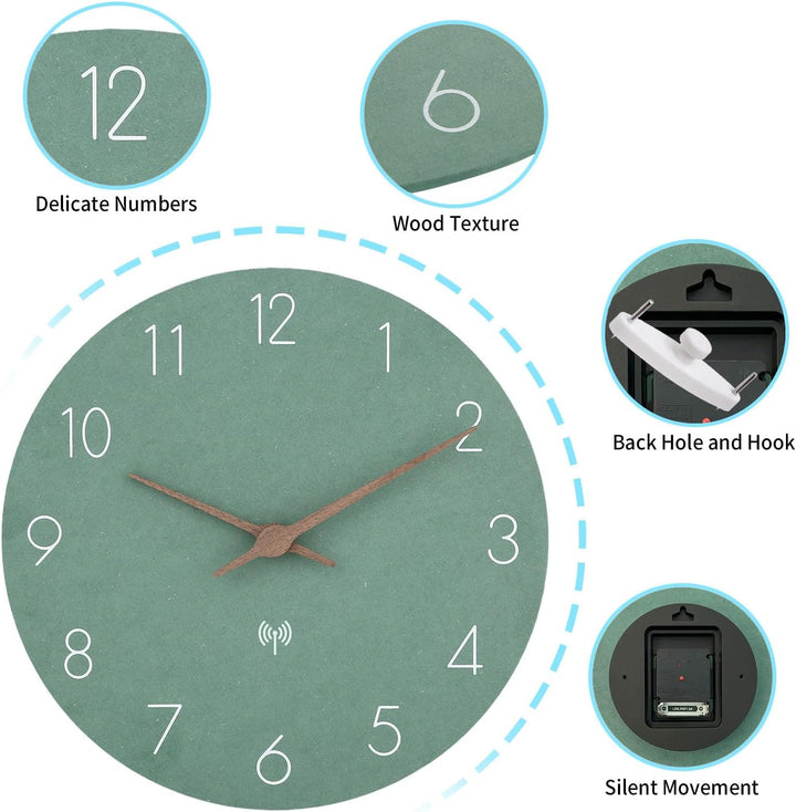 Wand Funkuhr MDF Holz Wanduhr Ohne TickgeräUsche Lautlos 30cm Quarz Batterie Gross Wanduhren Einfach