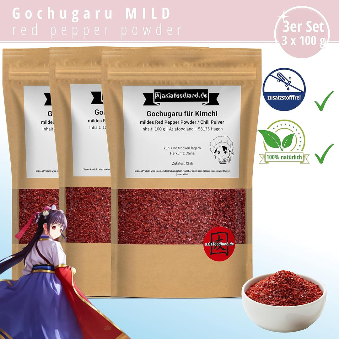 asiafoodland - Gochugaru - Chili Pulver für Kimchi - mildes Red Pepper Powder, 3er Pack (3 x 100g) 1