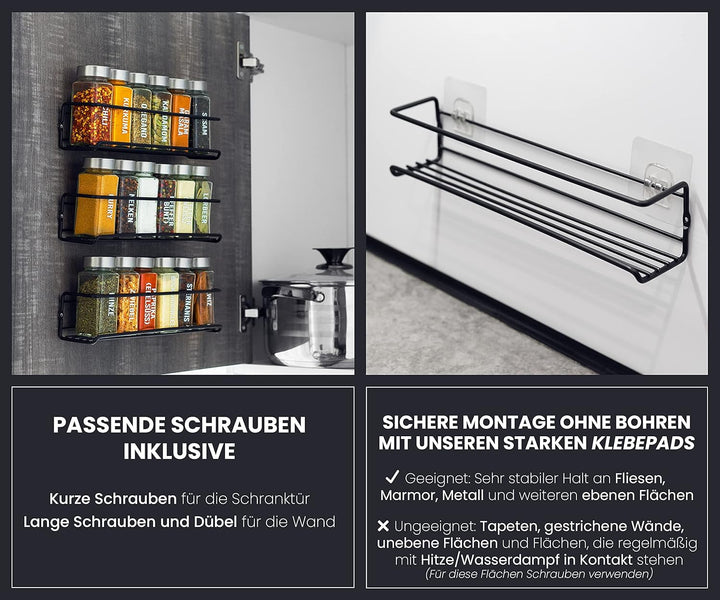 DEKOFY® Gewürzregal mit 18 Gläsern - zum Aufhängen für Wand &amp; Schranktür - ohne Bohren - Gewürzregal