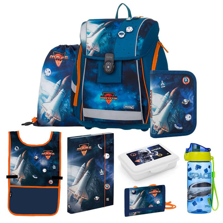 Schulranzen 8 TLG Ergonomische Schulrucksack Set Sportbeutel Federmappe Kunstponcho Trinkflasche Sna