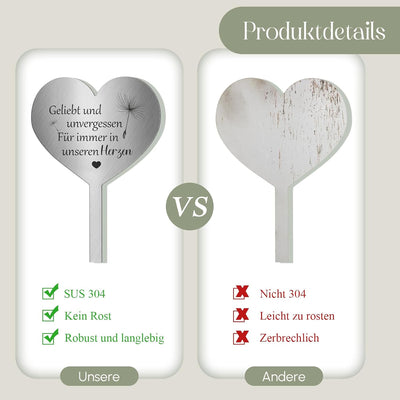 Photect Grabstecker 304 Edelstahl Herz mit Spruch Geliebt und Unvergessen Für Immer in Unseren Herze