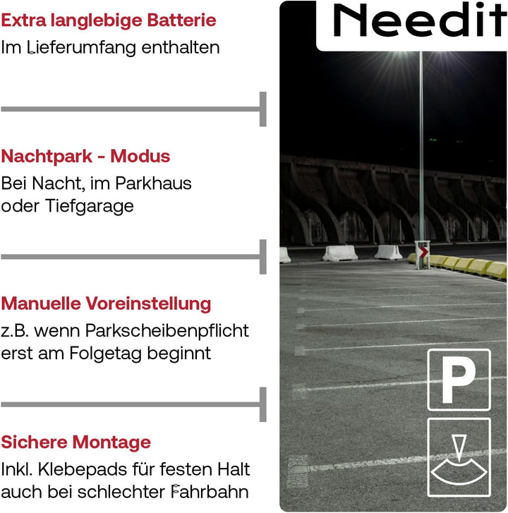 2X Needit Park Micro elektronische Parkscheibe mit Zulassung I Die kleinste Parkscheibe der Welt | D