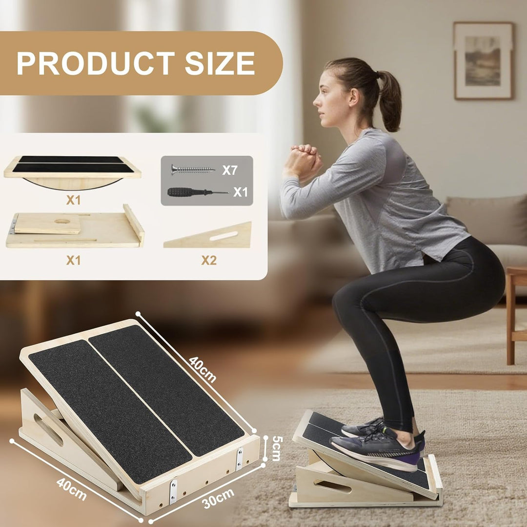 Qingning 2-in-1 Professionelles Schrägbrett aus Holz, Verstellbares Neigungsbrett und Wadendehner, S