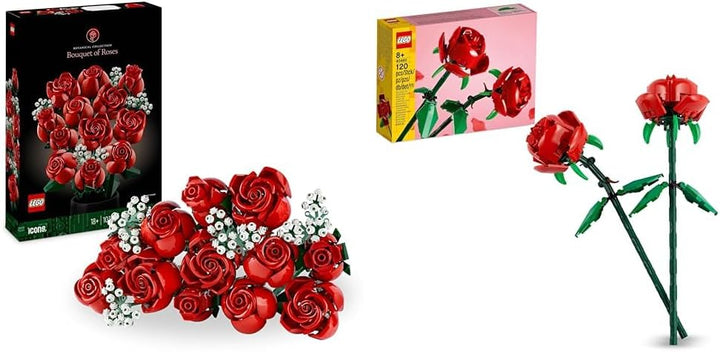 LEGO Icons Rosenstrauss, künstliche Blumen als Zimmer-Deko & Creator Rosen, künstliche Blumen-Set, k