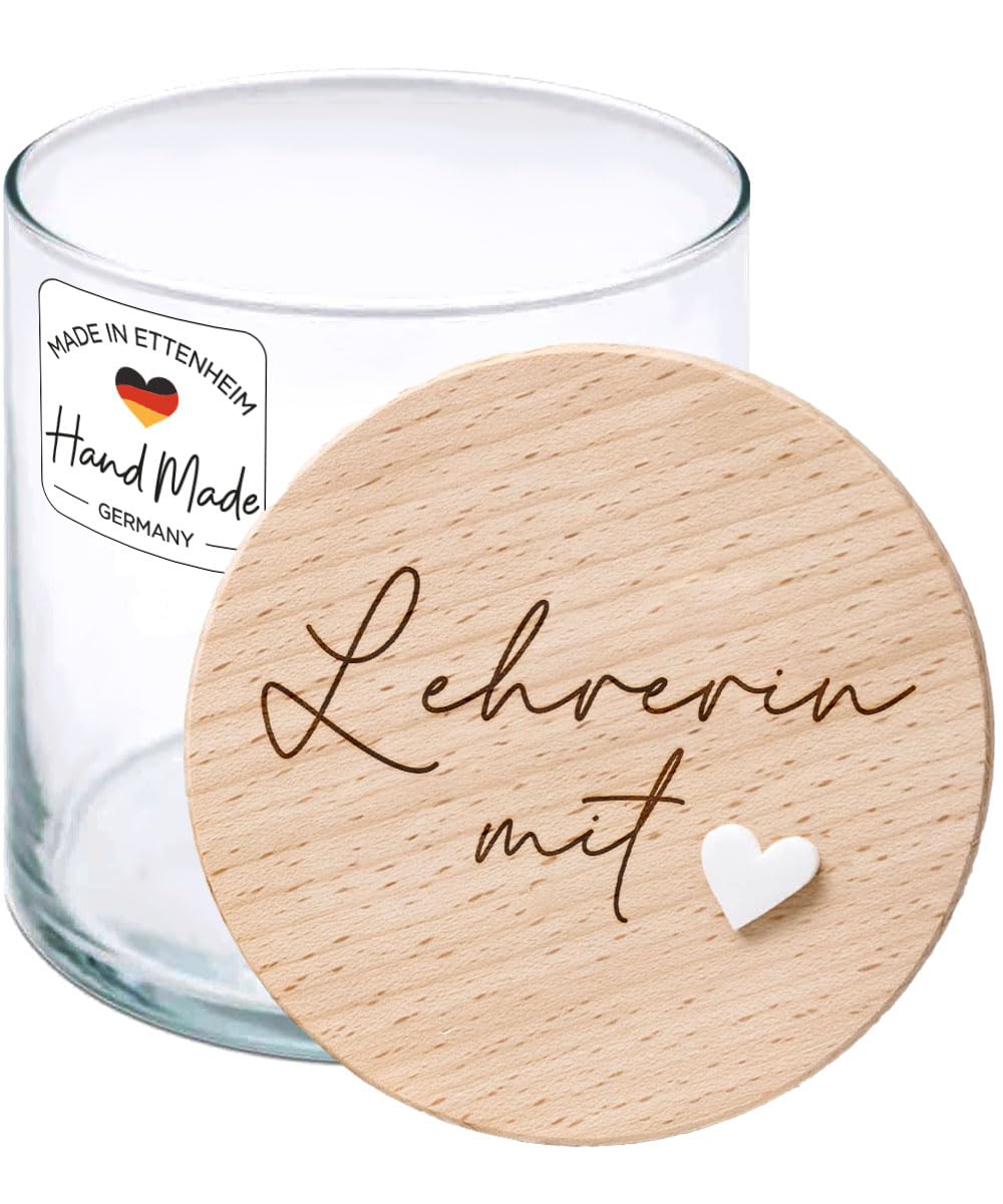 Geschenk Lehrerin: Süssigkeitenglas mit Gravur & 3D-Herz | Vorratsglas mit luftdichtem Deckel | Gesc