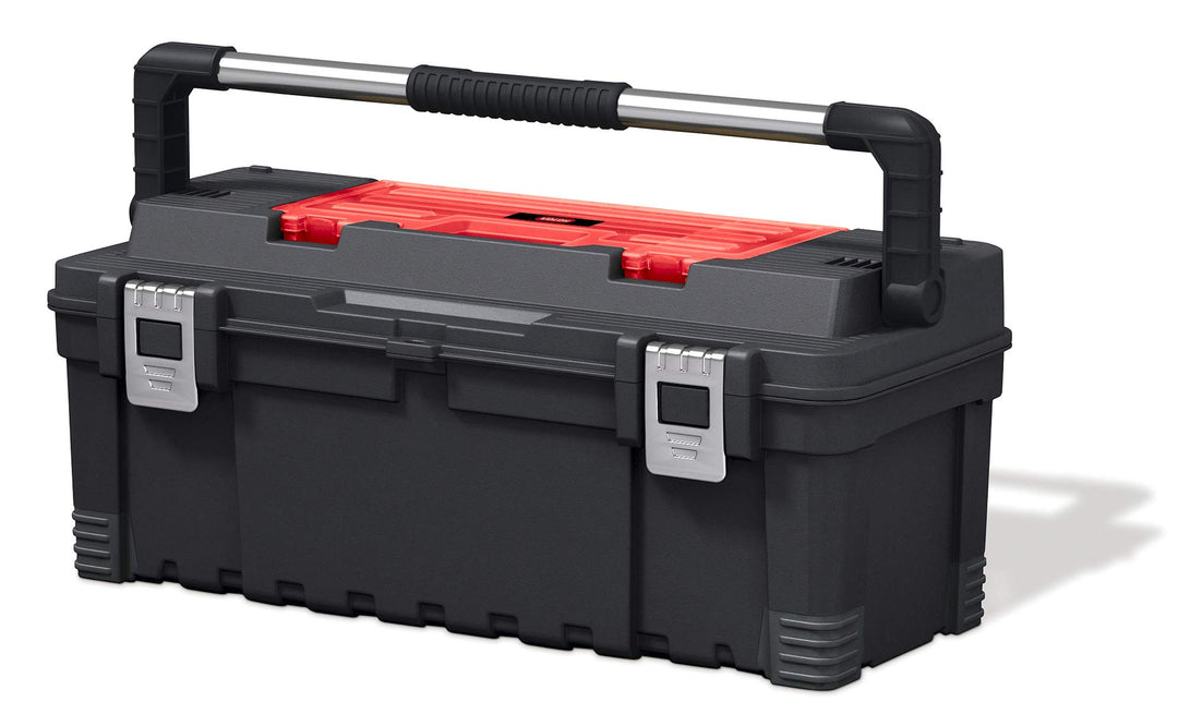 Keter 17181010 Werkzeugbox Master Pro Serie Tool Box 26 Zoll metal latch, Kunststoff, rot/silber