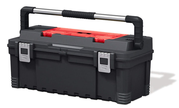 Keter 17181010 Werkzeugbox Master Pro Serie Tool Box 26 Zoll metal latch, Kunststoff, rot/silber