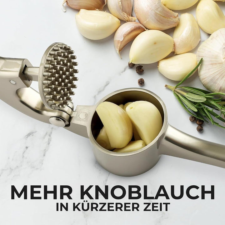 Zulay Kitchen Knoblauchpresse Extra Grosse aus Edelstahl mit Silikon-Knoblauchschäler und Reinigungs