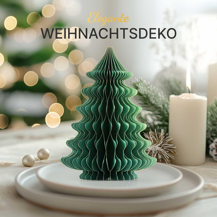Papier Weihnachtsbaum Set [Grün, 3 Stück] - Faltbarer Weihnachtsbaum als Elegante, skandinavische We