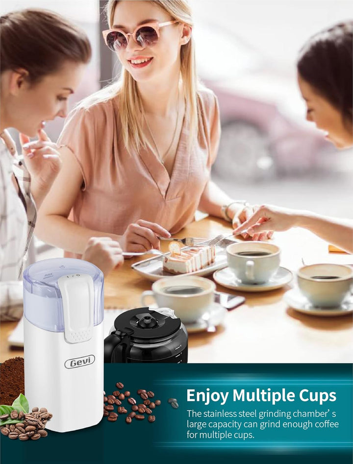 Gevi Kaffeemühle, schnelles Mahlen, einstellbarer Mahlgrad, Bohnenmesser aus Edelstahl, Sicherheitsa