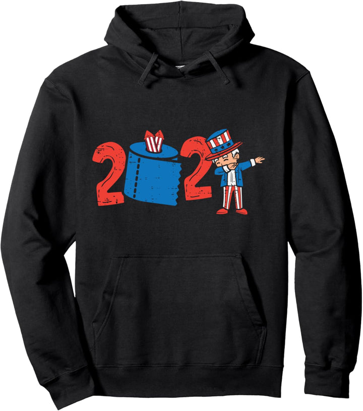 2021 Toilet Paper Dabbing Uncle Sam Face Mask 4th Of July Pullover Hoodie