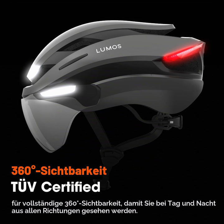 Lumos Ultra E-Bike Smart Helmet | NTA 8667 Certified | Front &amp; Rear LED Lights | Retractable Face Sh