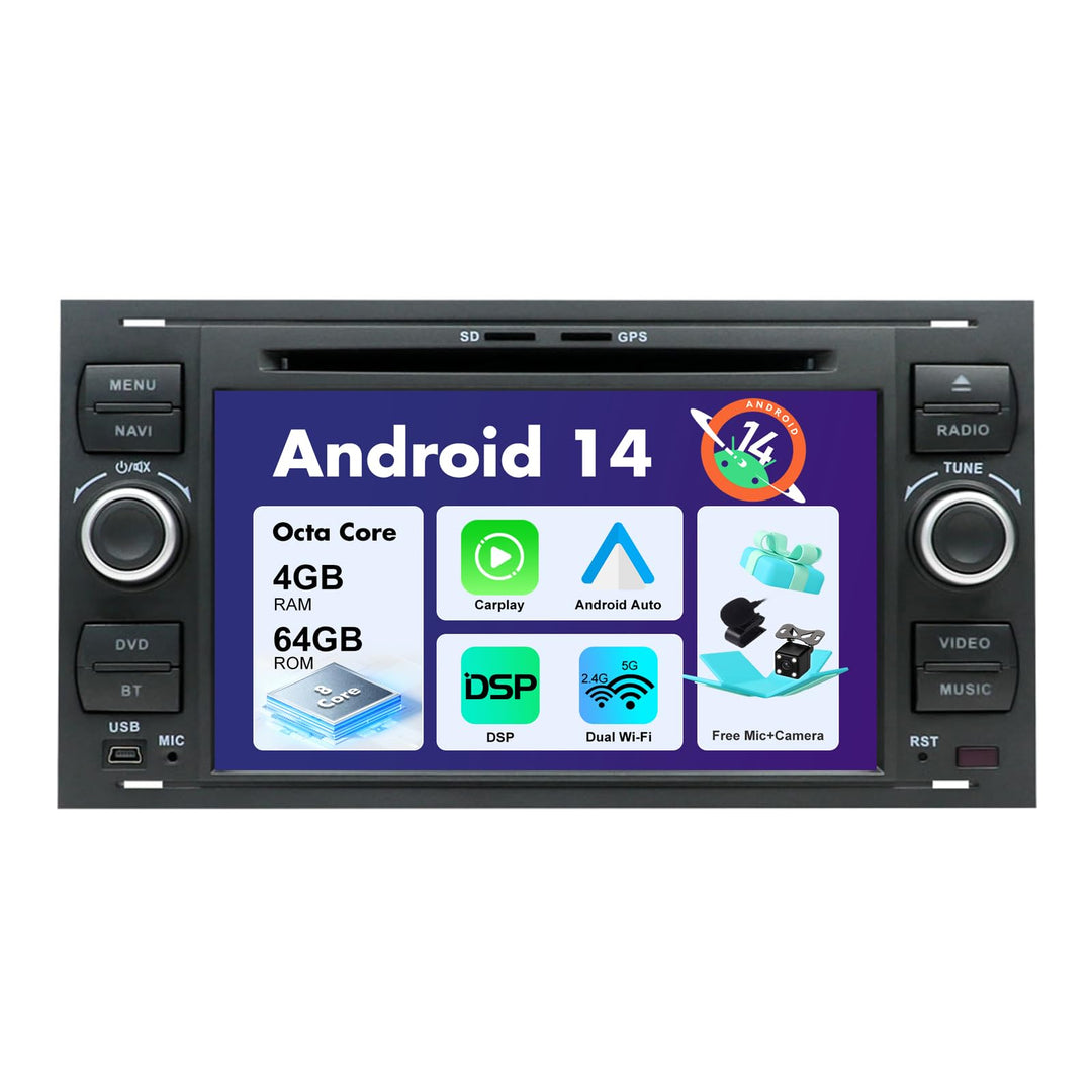 SXAUTO IPS Autoradio Android 12 Passt für Ford C-Max/Focus/Galaxy/Kuga/S-Max/Transit/Mondeo - [Built