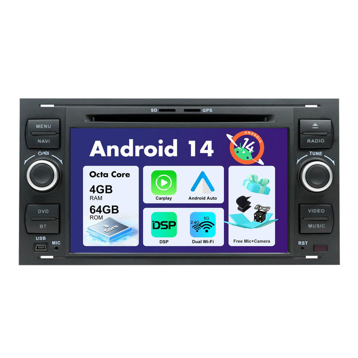 SXAUTO IPS Autoradio Android 12 Passt für Ford C-Max/Focus/Galaxy/Kuga/S-Max/Transit/Mondeo - [Built