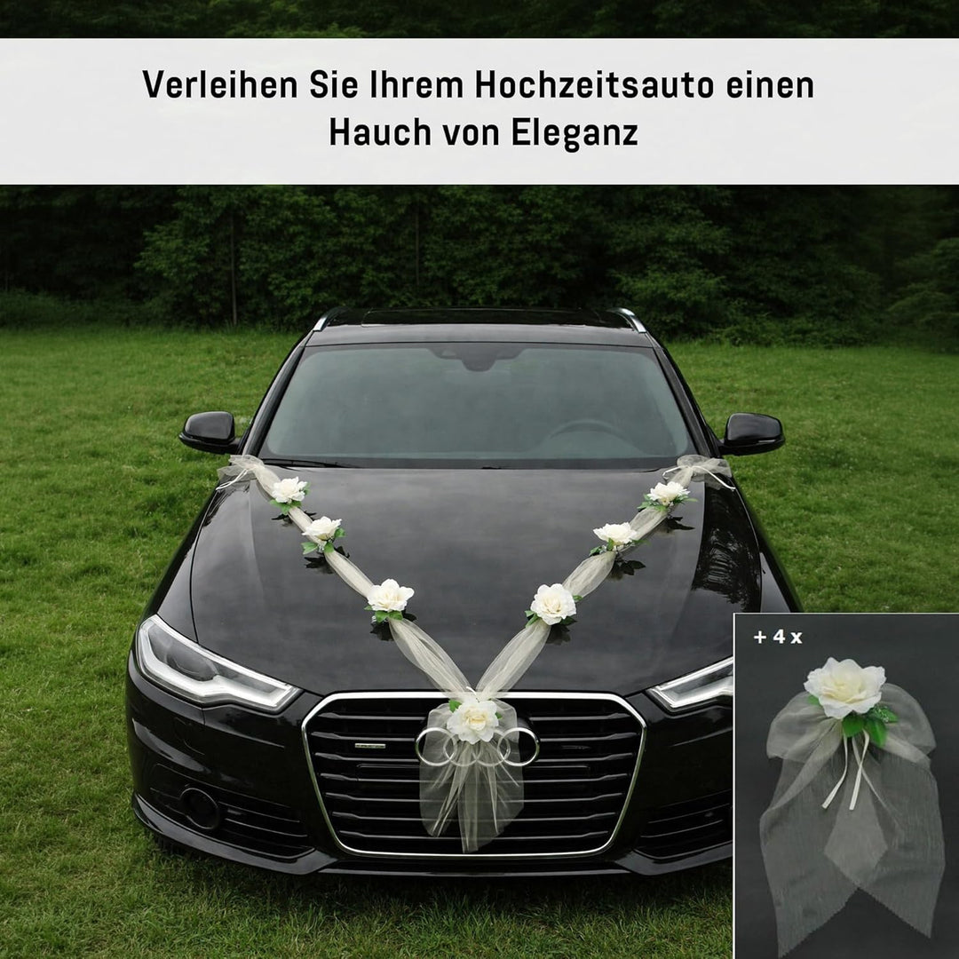 Organza M + Schleife Auto Schmuck Braut Paar Rose Deko Dekoration Autoschmuck Hochzeit Car Auto Wedd