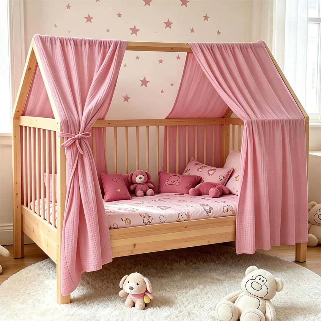 Ginkago Hausbett Himmel 100% Baumwolle Betthimmel für Kinderbett platzsparende Deko für kleine Räume
