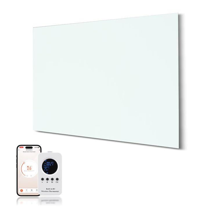 Infrarotheizung Glas 300W, Infrarot Glasheizung mit Fernbedienung 50x60 CM,Elektroheizung mit Überhi