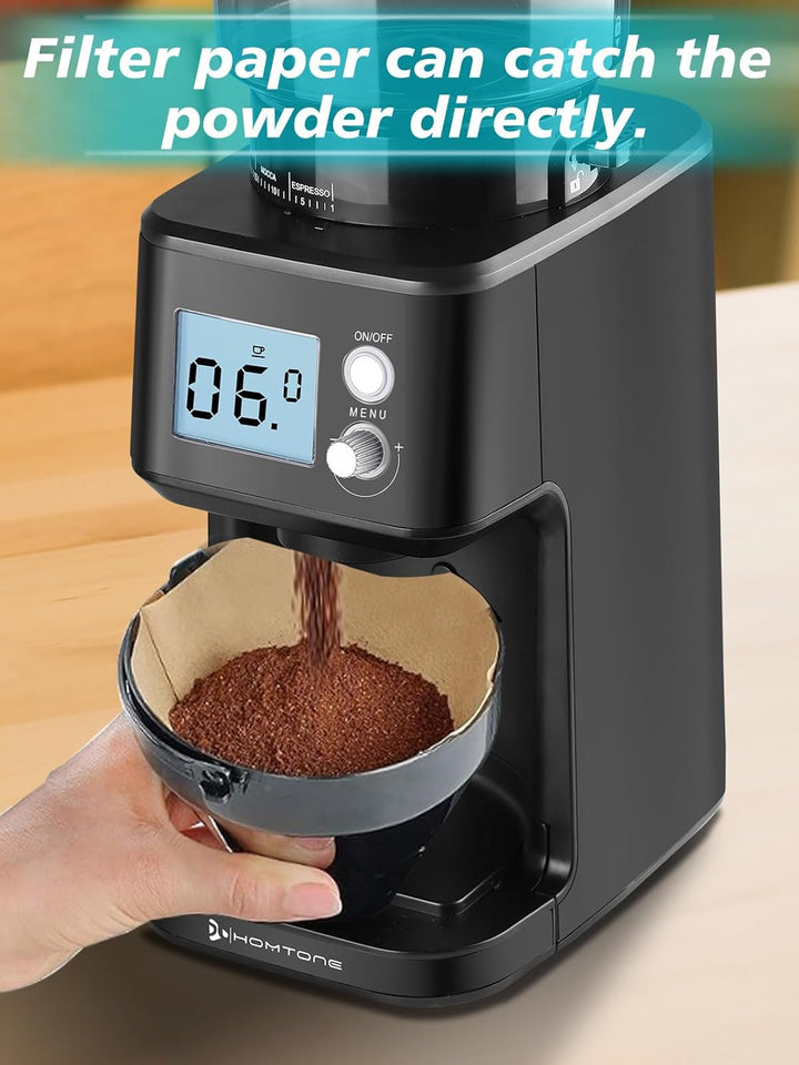 Homtone Elektrische Kaffeemühle für Siebträger, 51 einstellbare Mahlgrade, Kaffeemühle mit Grossem D