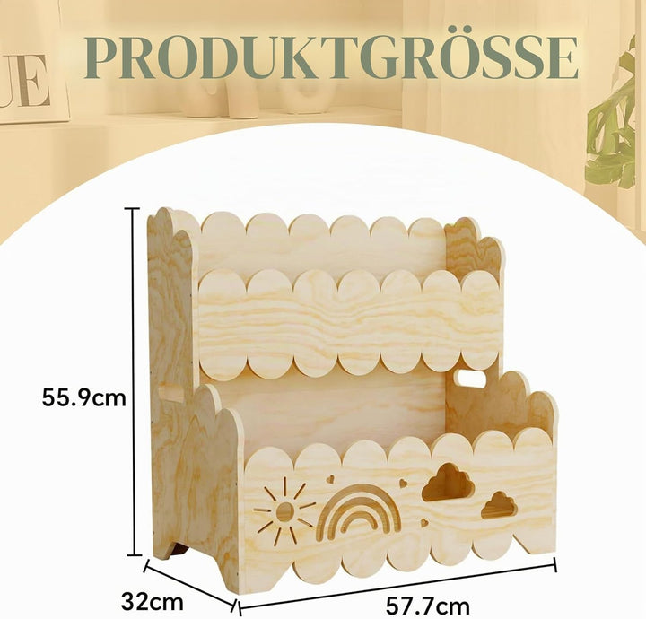 Kinder Bücherregal Holz, 2-Stöckiges Kinderbücherregal Montessori-Bücherregal Bücherkiste Kinder Wol