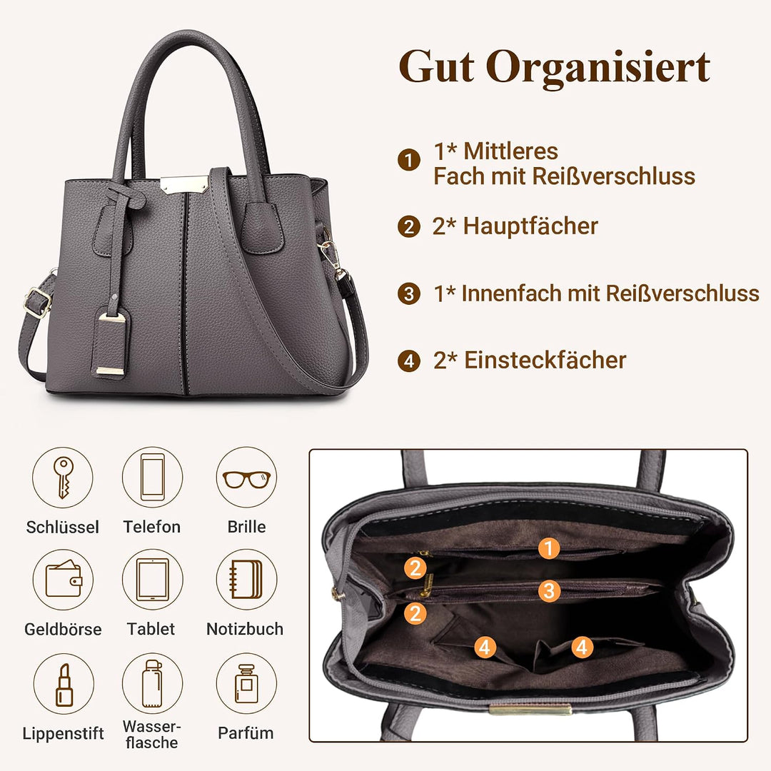DIRRONA Elegant Damen Handtasche Schultertasche Gross Kapazität Umhängetasche Beiläufig Reise Tasche