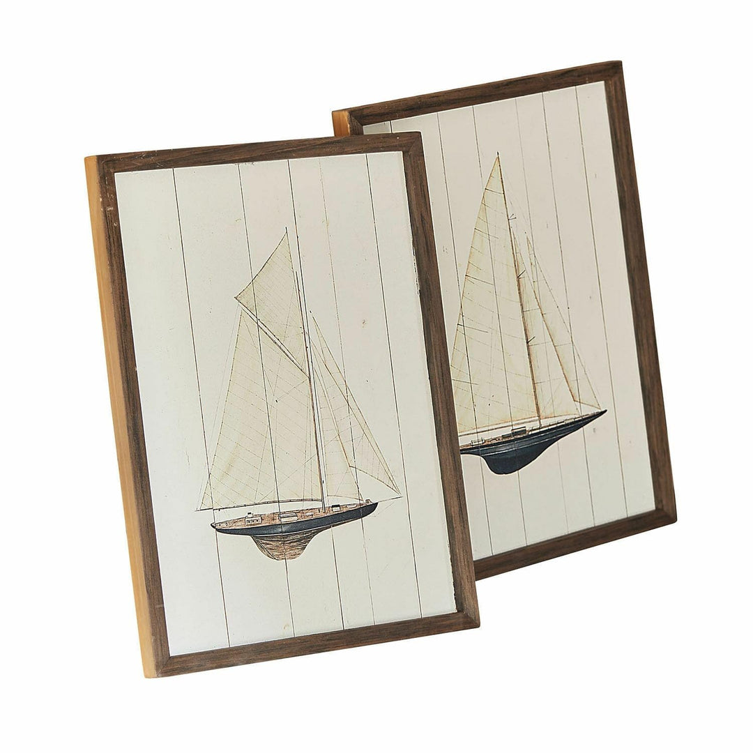 Loberon Wandbild 2er Set Lemoux, Maritime Segelschiff-Illustrationen, Ruhige Farbgebung, Ideal für K