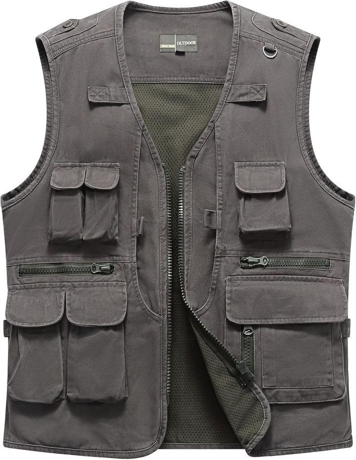 MeiLayM Herren Outdoor Weste Anglerweste mit Multi-Taschened Sommer Freizeit Baumwolle Weste Hundewe