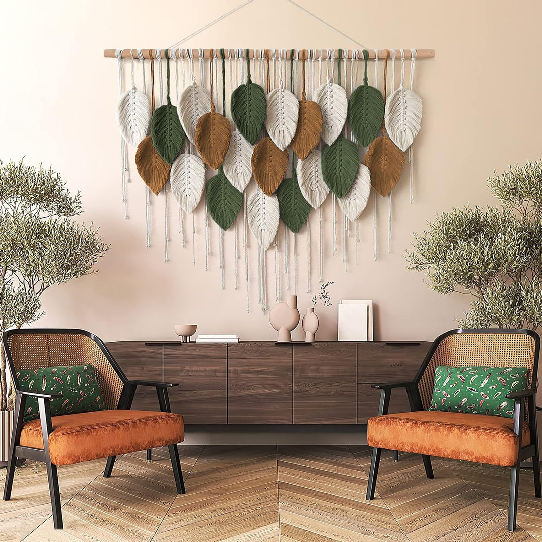 Weldomcor Grosser Wandbehang Wandteppich, Boho Makramee Gewebte Handgemachte Quaste Blatt Tapisserie