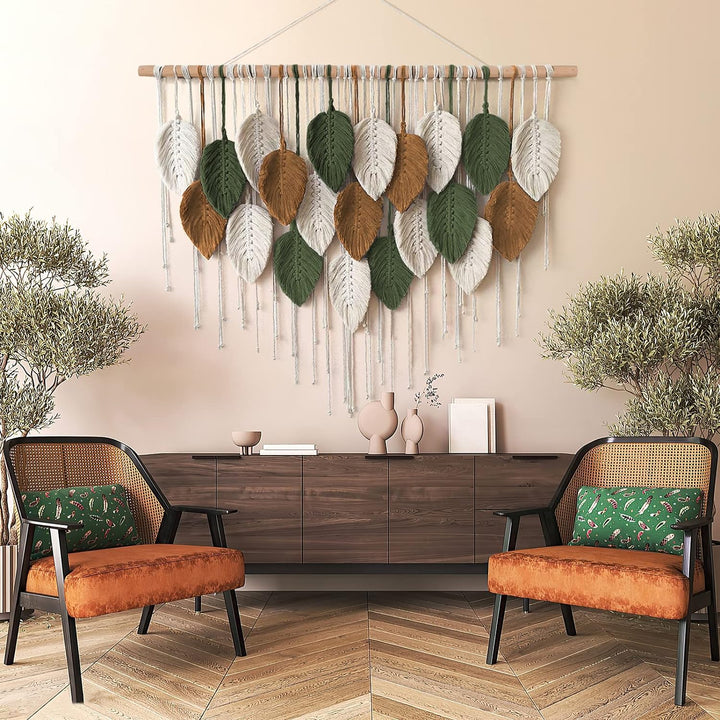 Weldomcor Grosser Wandbehang Wandteppich, Boho Makramee Gewebte Handgemachte Quaste Blatt Tapisserie
