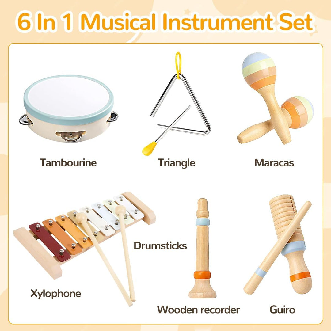 8-in-1 Montessori Musikinstrumente Kinder ab 1 Jahr, Holzspielzeug mit Xylophon, Trommel, Triangel,