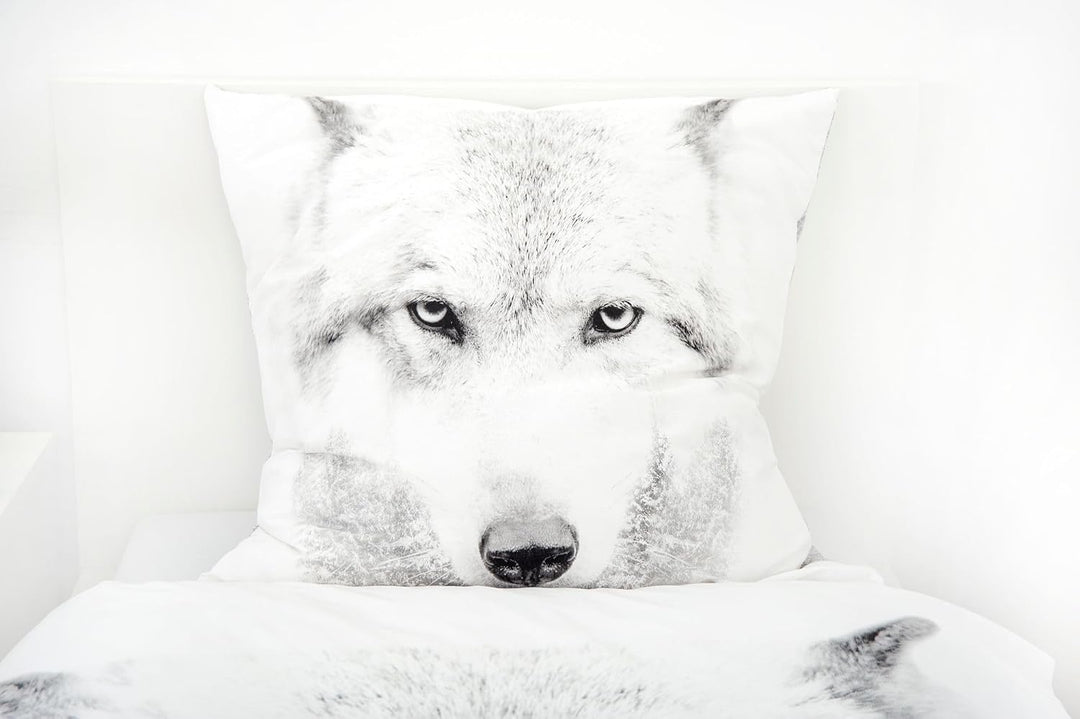 Klaus Herding GmbH Bettwäsche Set mit Wolf 135 x 200 cm 80 x 80 cm 100% Baumwolle