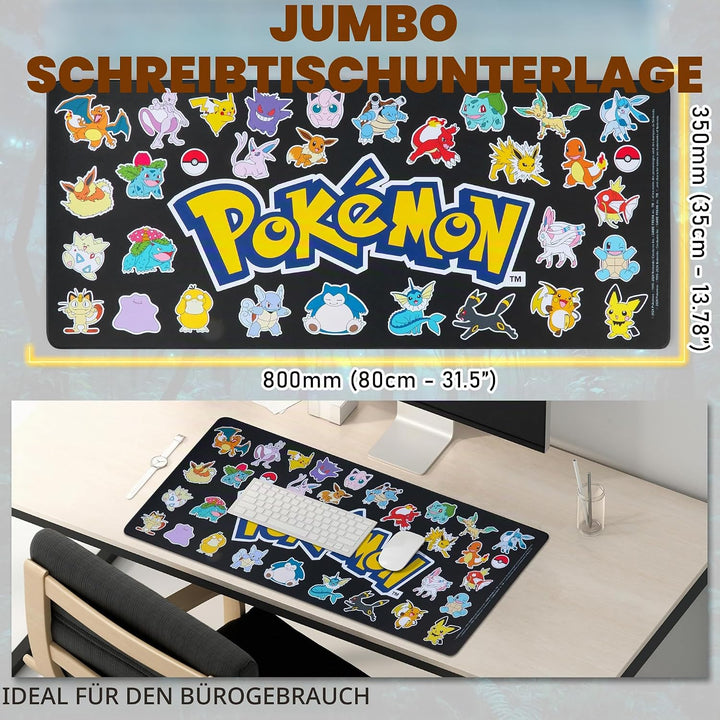 Pokemon Mauspad XXL 80x35 cm Schreibtischunterlage Gross Cooles Pikachu Mousepad Gaming rutschfest S