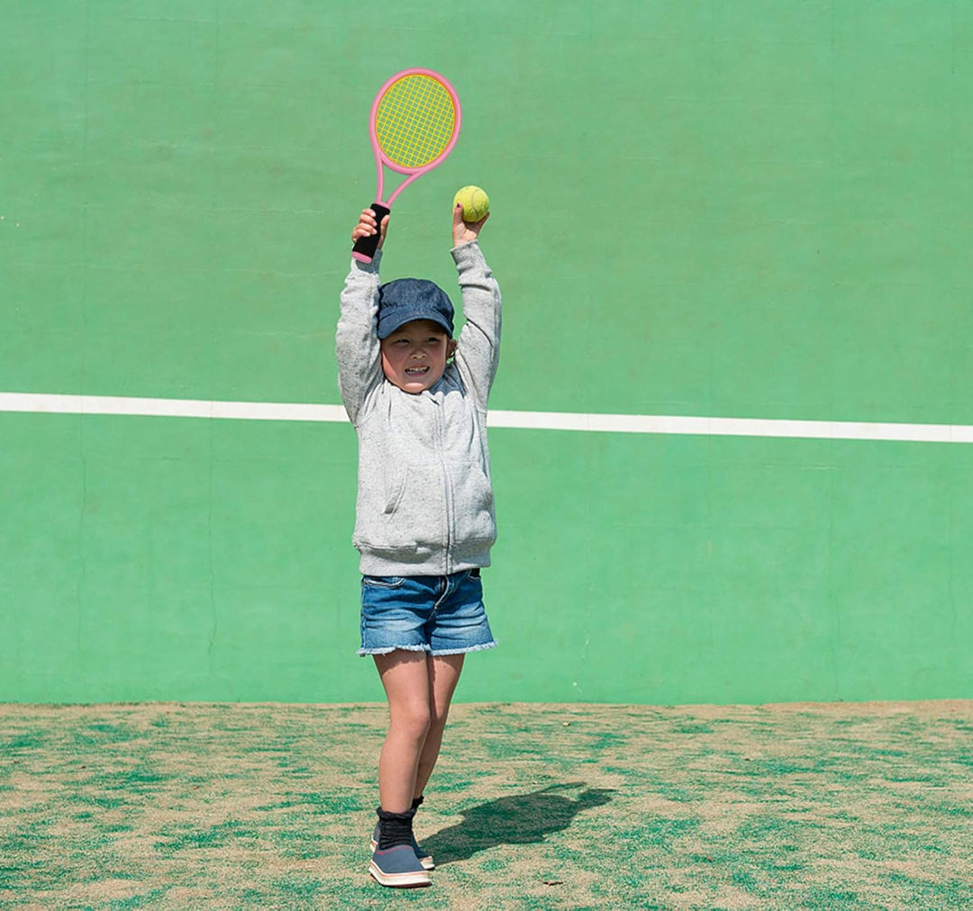 Kinder Tennisschläger mit Tragetasche,4 weiche Trainingsbälle und 6 Badminton Birdies,Tennisschläger