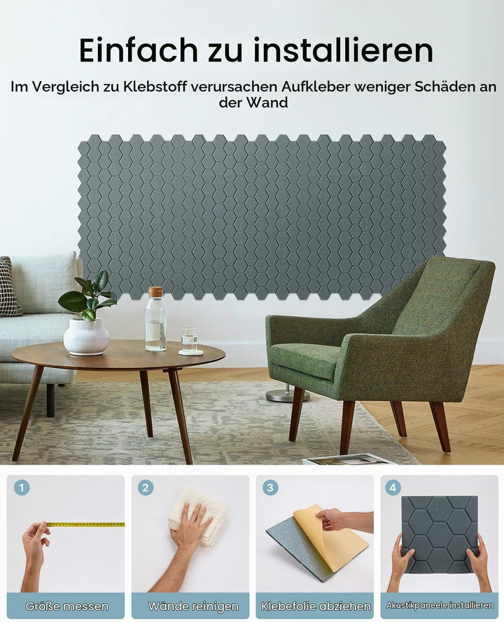 18 Stück Akustikplatten Selbstkleben, Schallabsorber, 30x30x0.9cm, Schalldämmung Wand tür Decken, Ak