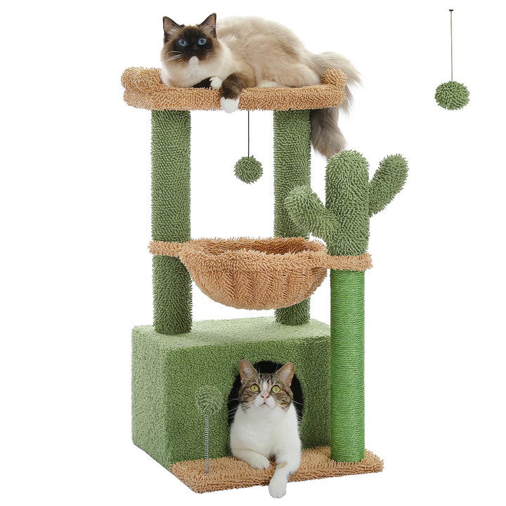 PAWZ Road Kaktus Katzenbaum für Indoor-Katzen mit Hängematte, Katzenturm mit Kratzbaum, grosser ober