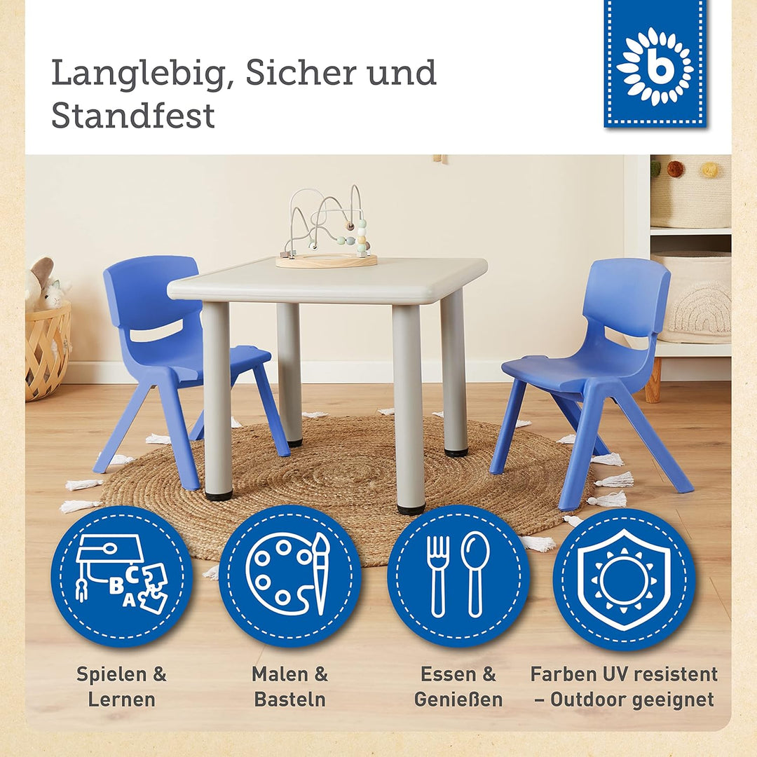 Bieco Kindertisch mit 2 Stühlen | Für Innen und Aussen | Stapelbar & Kippsicher | Basteltisch Tisch-