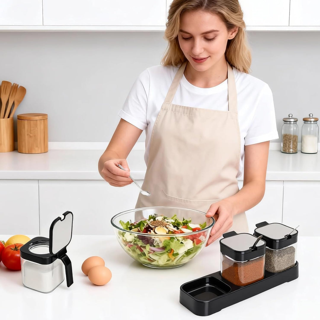 WUWEOT Gewürzbehälter 3er Set aus Glas 250 ml Gewürzgläser Gewürzdosen Gewürzständer Glasgewürzbox Z