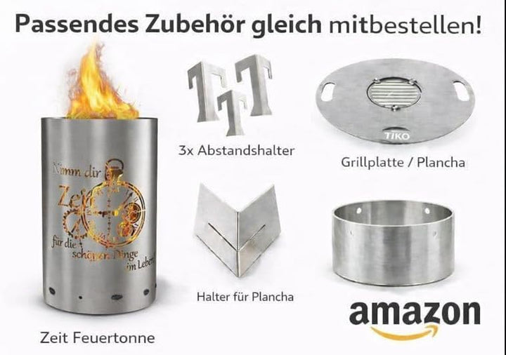 Feuertonne Feuerkorb mit Zeit Motiv - Nimm dir Zeit für die schönen Dinge im Leben - Gartenfeuer Lag